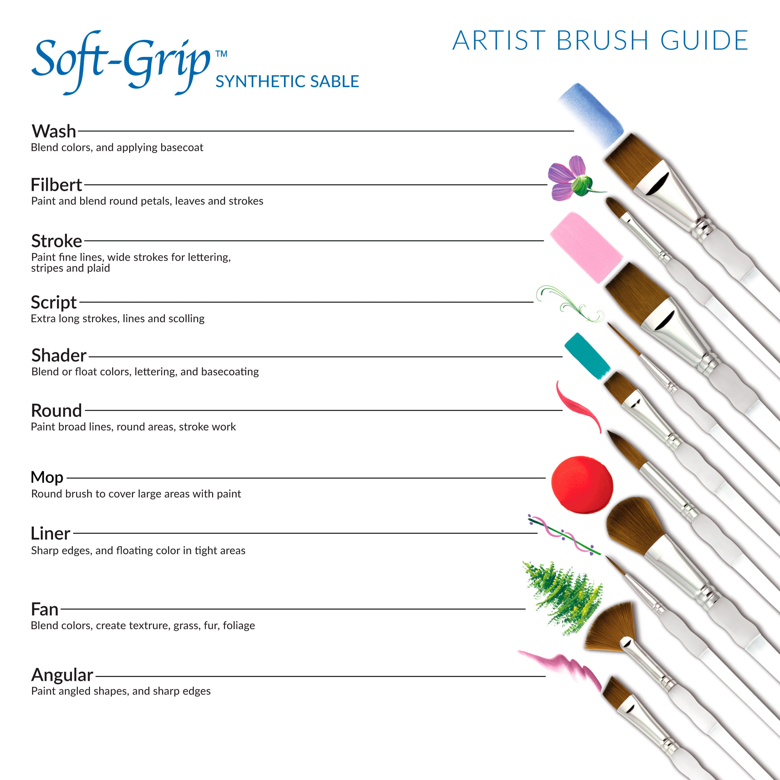 Royal Brush Soft Grip White Blending Mop Brush 1/2 Width