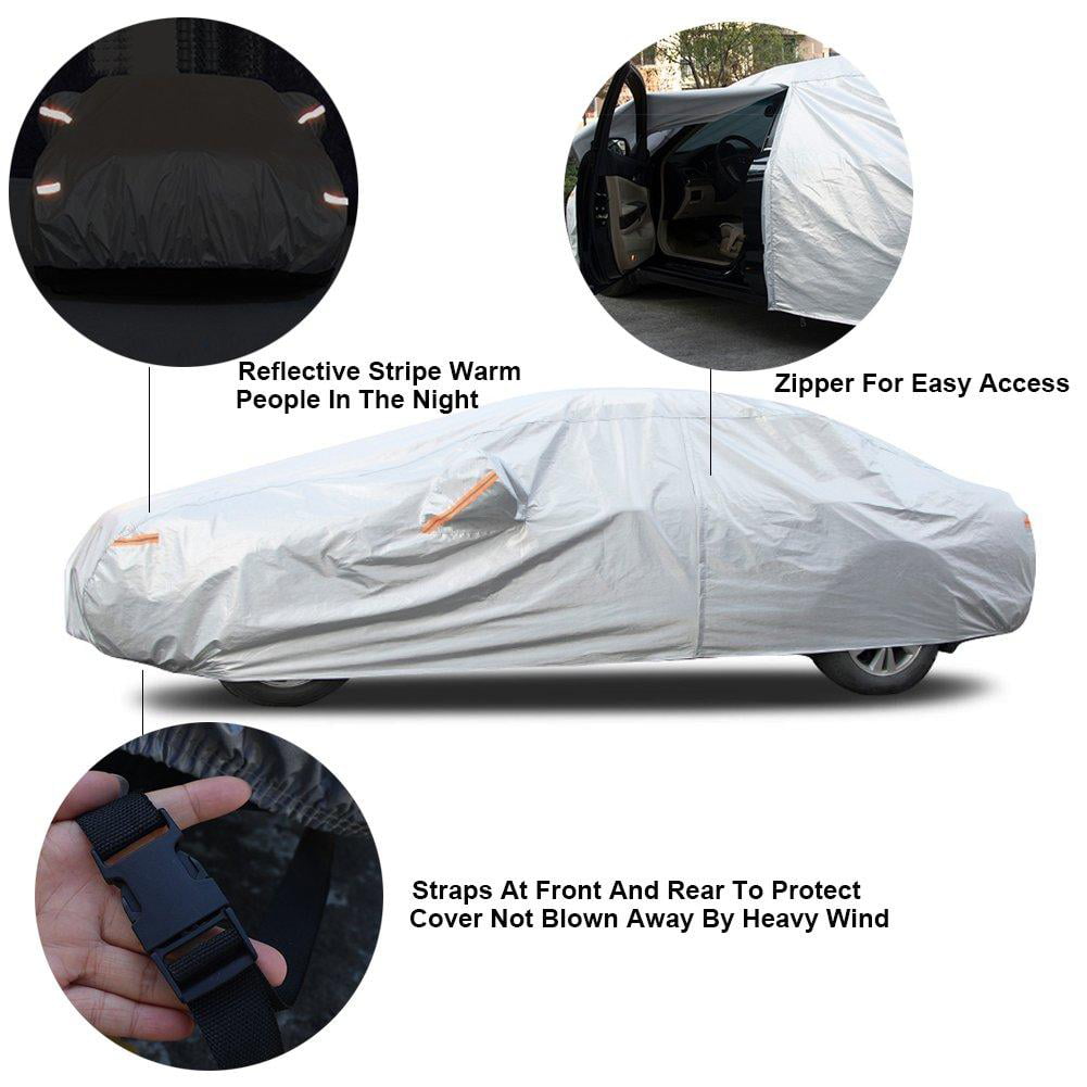 2L Kayme 6 Layers Hatchback Car Cover Waterproof Breathable Outdoor Full Cover Sun Rain Dust All Weather Protection with Zip and Cotton Lined, 415 To 450cm 