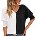thumbnail image 2 of Kayannuo Blouses for Women Tee Shirts for Women Valentine's Day Women's V-Neck Contrasting Raglan Sleeves Lapel Loose Fitting Shirt Top, 2 of 5