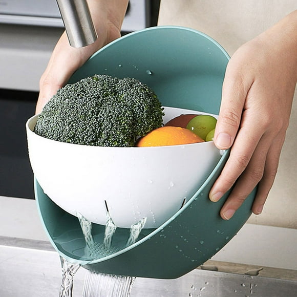 facefd Panier d'Égouttage Double Couche pour Cuisine, Rotatif, pour Riz, Lavage, Stockage, Fruits, Nettoyage d'Évier, Passoire, Filtre, Gadgets Verts