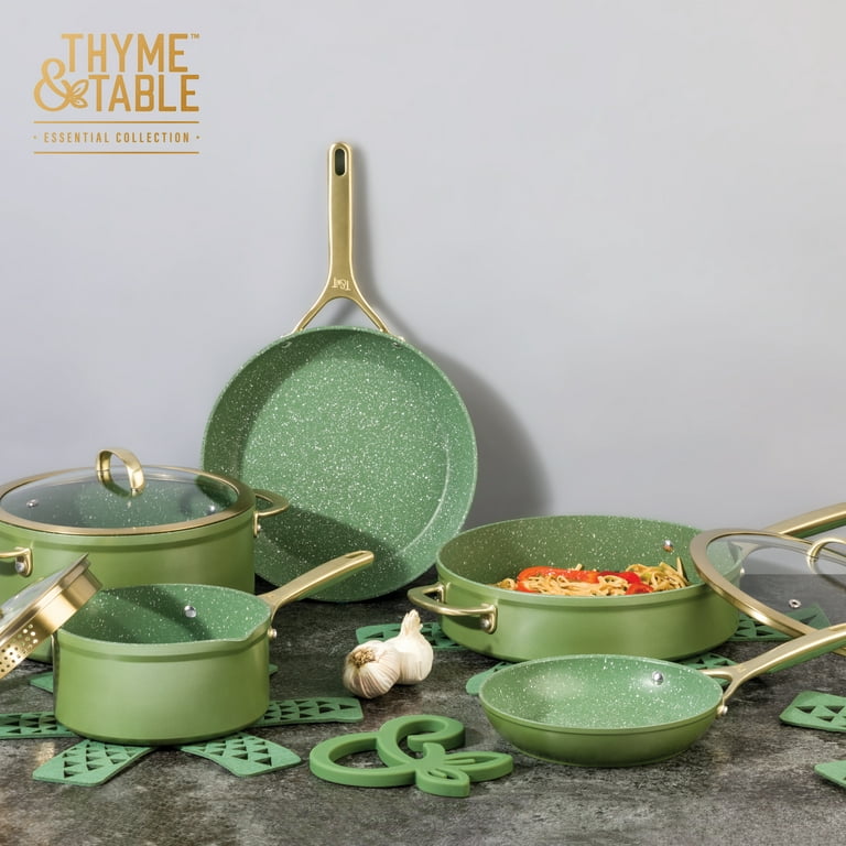 Thyme & Table Nonstick 12 Piece Supreme Cookware Set, Olive