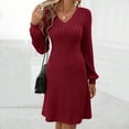 thumbnail image 4 of SOMER Women Dresses Plain Casual Long Sleeve Dress V Neck A-Line Pullover Wedding Guest Midi Dress for Fall Winter and Spring, 4 of 9