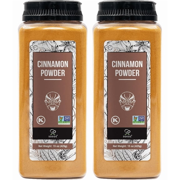 Soeos Cinnamon Powder, 15 oz (425g) Each, 2-Pack – 100% Pure Ground Cinnamon, Non-GMO, Kosher, for Baking & Beverages