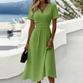 thumbnail image 2 of Lovzfmll Women's Relaxed V Neck Short Sleeve Solid Maxi Sundress, Loose Casual Dress Green, M, 2 of 7