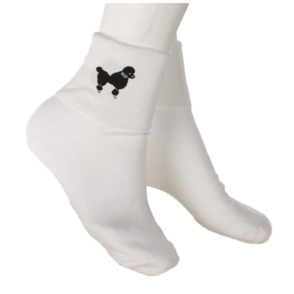 Poodle Socks w Black Poodle - Adult Size 9/11 - Hey Viv 50s Style Bobby Socks