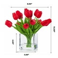 thumbnail image 4 of Enova Home 20 Pieces Artificial Real Touch Silk Tulips Flowers Arrangement in Cube Glass Vase with Faux Water For Home Garden Decoration (Red), 4 of 4