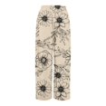 thumbnail image 6 of WTOBBY Women's Printed Wide Leg Pants with Floral Design High Waist Drawstring Loose Casual Trousers and Side Pockets for Summer Style ,Khaki XL, 6 of 6