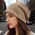 thumbnail image 2 of Gkeoshab 2026 Women's Hip Hop Style Loose Beanie Solid Color Knit Hat with Fashion Logo Cotton Slouchy Skull Cap Brown One Size, 2 of 6