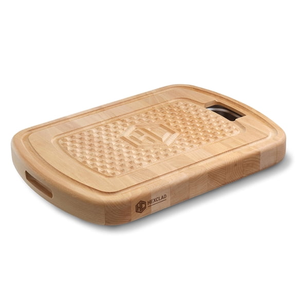 Tabla de cortar HexClad Hybrid Beechwood con bandeja de acero inoxidable