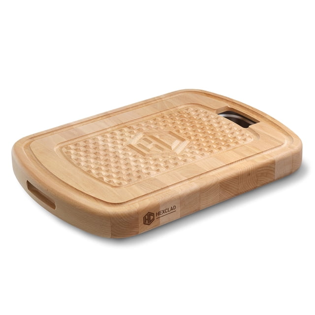 Tabla de cortar HexClad Hybrid Beechwood con bandeja de acero inoxidable
