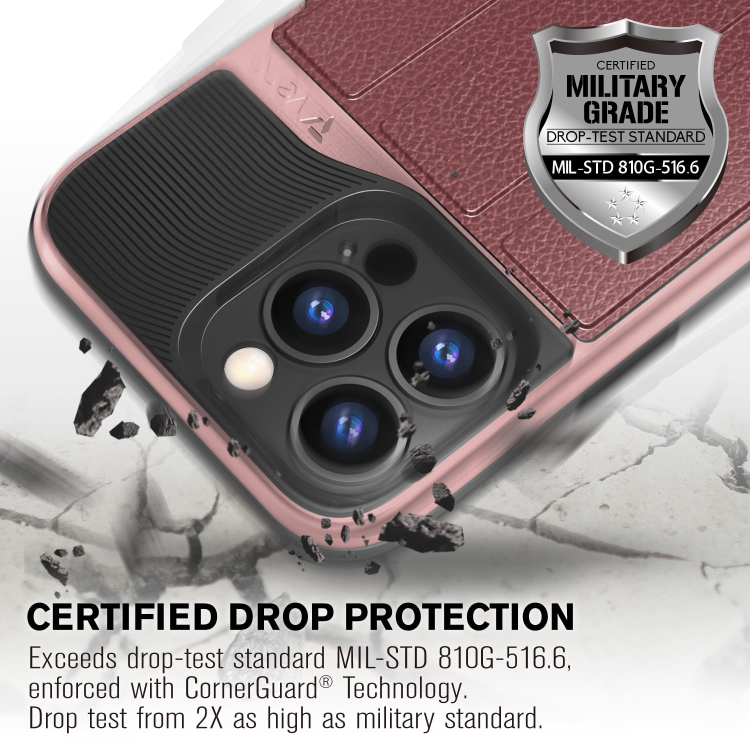Vena vCommute Wallet Case Compatible with Apple iPhone 14 Pro (6.1"-inch), (Military Grade Drop Protection) Flip Leather Cover Card Slot Holder with Kickstand - Rose Gold / Red / Black