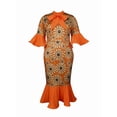 thumbnail image 2 of Women'S Vintage Orange African Floral Printed Bodycon Mermaid Party Dress XL, 2 of 9
