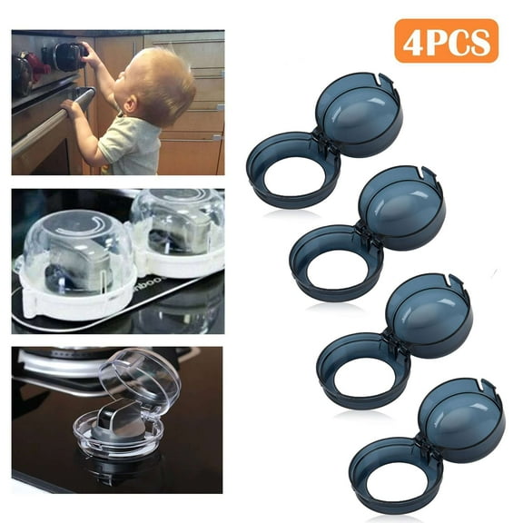Luxtrada 4Pcs/Set Universal Oven & Stove Knob Covers Clear View Child Baby Kitchen Safety (Black)