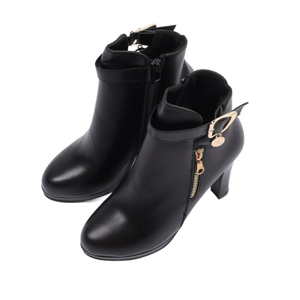 Botines con cremallera lateral, botas de tacón alto para mujer, botas de tacón alto, botines de tacón de piel sintética, probados y confiables