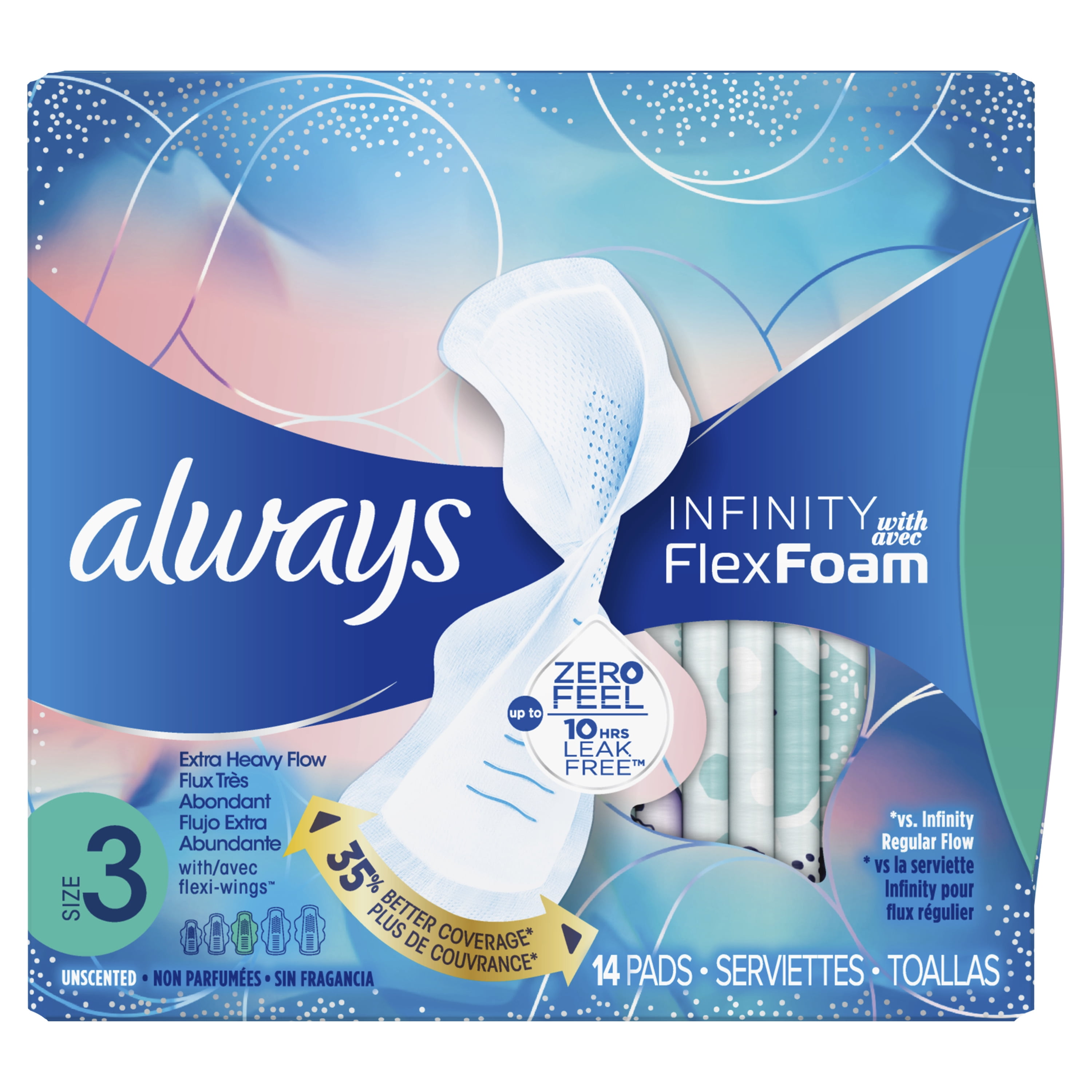 ALWAYS Infinity, Size 3, Extra Heavy Sanitary Pads with Wings