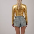 thumbnail image 5 of UYISJ Women's Shiny Metallic Liquid Crop Top Long Sleeve Mock Neck Turtleneck Slim Fitted Crop Top Clubwear Going out Shirts Gold S, 5 of 7