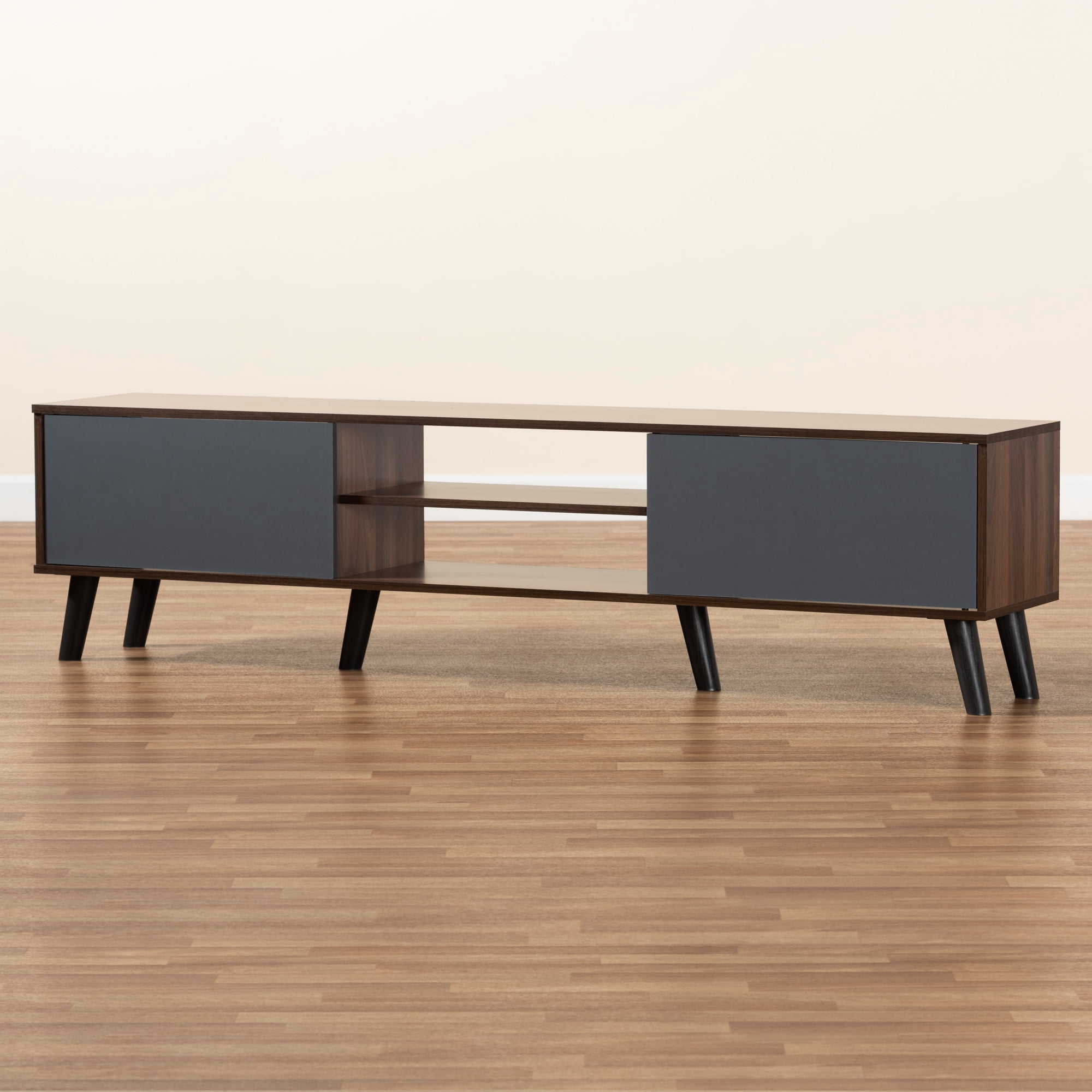 Baxton Studio Clapton Modern and Contemporary Multi-Tone Grey and Walnut Brown Finished Wood TV Stand