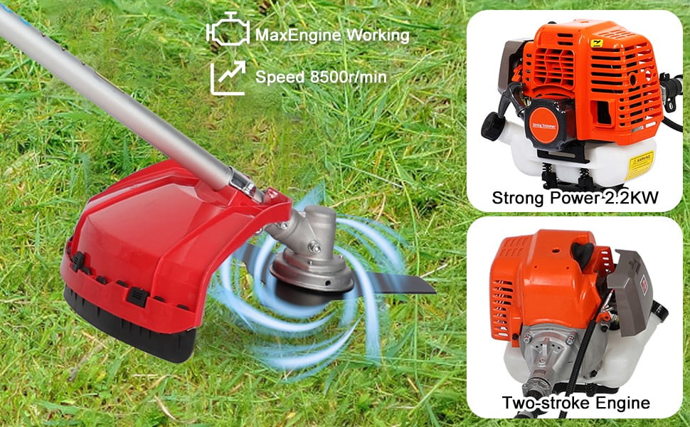 Floseru Gas String Trimmer | 2 in 1 Cordless String Trimmer | 52cc 2-Stroke Weed Wacker Gas Powered | Weed Eater| Gas Weed Eater | Grass Trimmer | 10'' Brush Cutter & Shoulder Strap Included