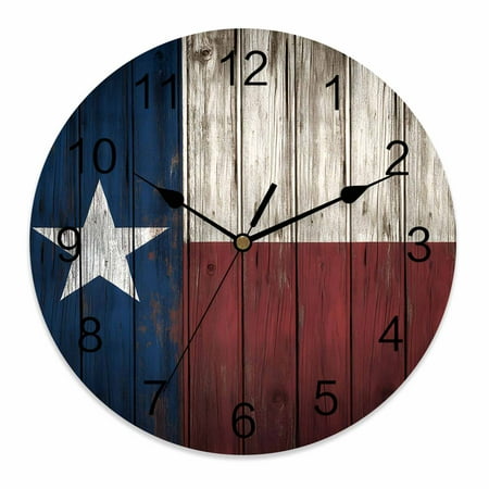 Silent Wall Clocks Battery Operated, Retro Western Texas Stars Round Decorative Wall Clock for Living Room Bedroom Kitchen Bathroom Classroom Decor, 10 Inch Rustic Country Wood