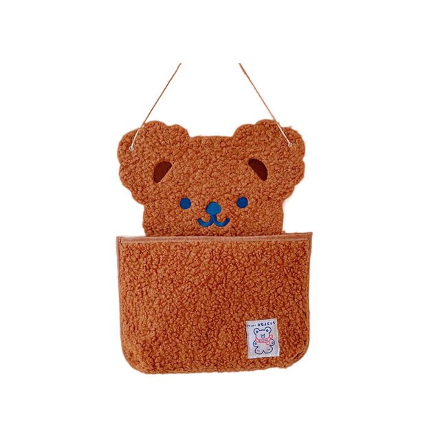 Hanging Organizer with Large Pocket Fluffy Bear Storage Bag with Love Heart Hook Kawaii Organization for Girls Room (Brown Bear)