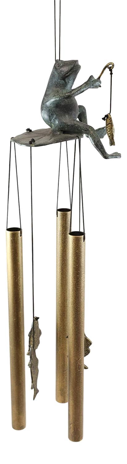 Aluminum Whimsical Summer Pastime Green Frog Fishing In The Pond Tube Wind Chime