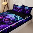 thumbnail image 3 of Homewish Hipple Death Skull Zipper Twin Comforter Sets with Fitted Sheet and 2 Pillowcases,Retro Purple Rose Zipper Bedding Set,Happy Halloween Bed Set,Black Reversible,4pcs, 3 of 8