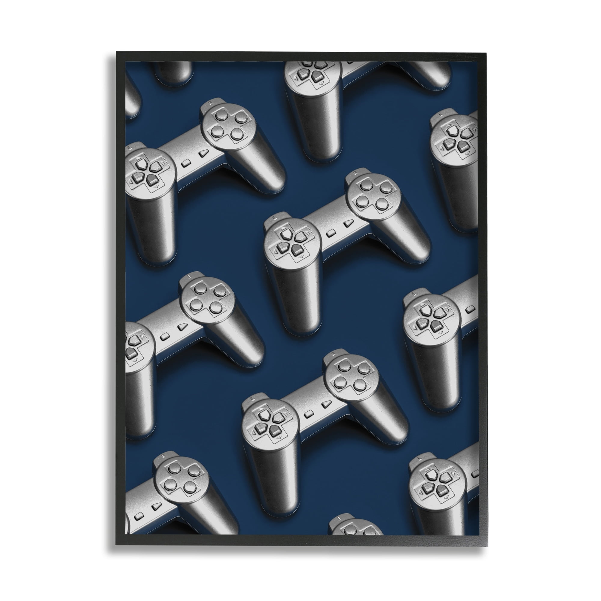 Stupell Industries Video Game Controller Pattern Art for Kids Painting Gray Framed Art Print Wall Art