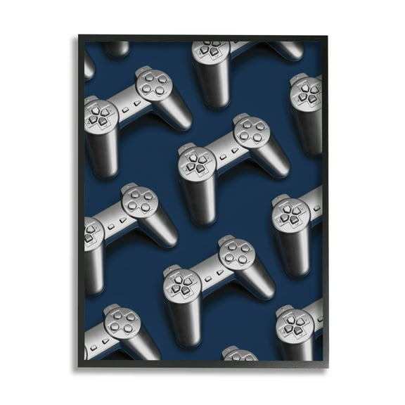 Stupell Industries Video Game Controller Pattern Art for Kids Painting Black Framed Art Print Wall Art