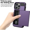 thumbnail image 3 of Case Compatible with iPhone 15 Pro with Card Holder, Dual Layer Shockproof Wallet Phone Case Hidden Card Slot Sliding Protective Hard Shell Back Slim Case for iPhone 15 Pro 6.1'' Grey Purple, 3 of 14