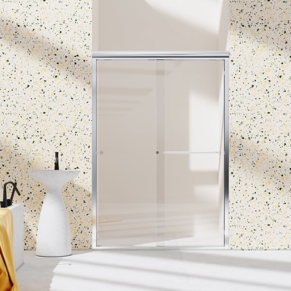 44-48"W x 72"H Semi-Frameless Double Sliding Door, 1/4"(6mm) SGCC Glass, Chrome