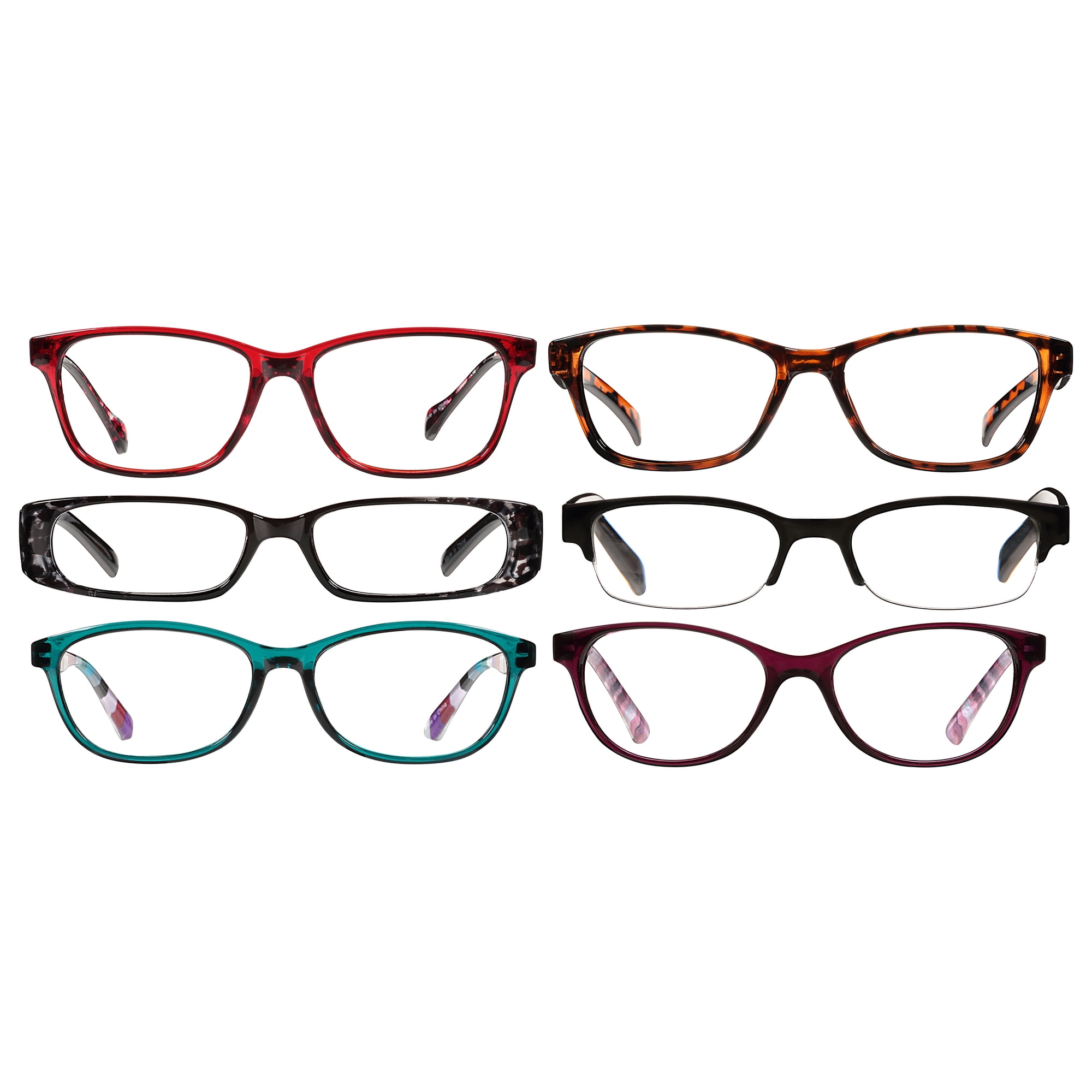 Equate 6-Pack Women's Bouquet Rectangular Reading Glasses - Variety Pack, +1.00