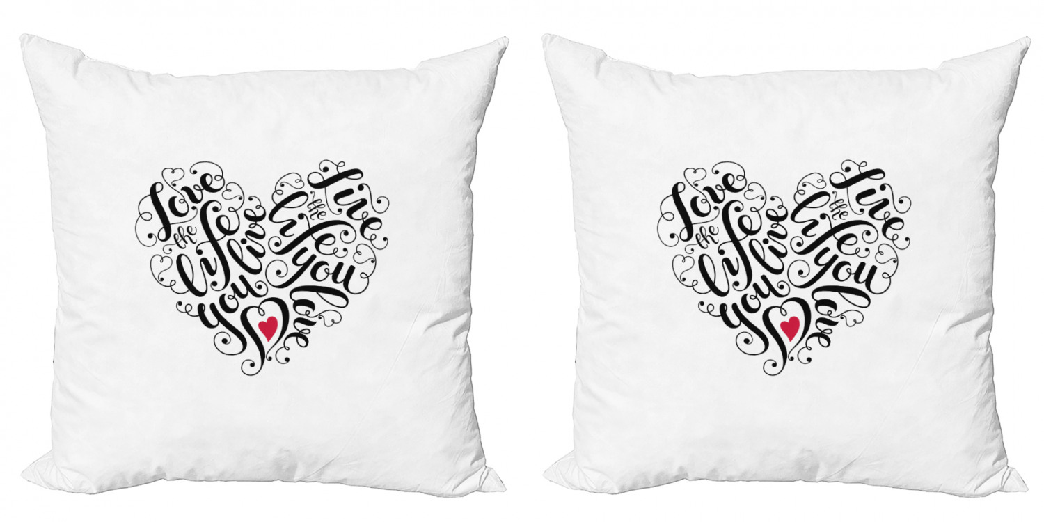 Love Throw Pillow Cushion Cover Pack of 2, Words in Heart Shape