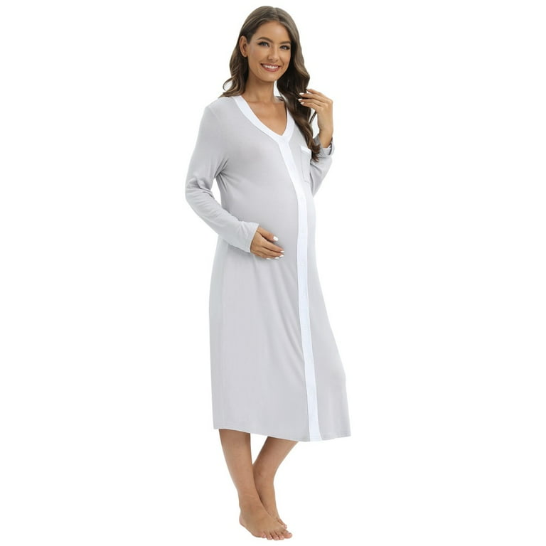 Inadays Women's Nursing Nightgown Short Sleeve Maternity Nursing Gowns for  Breastfeeding Sleepwear Dress for Hospital, Gray, XL