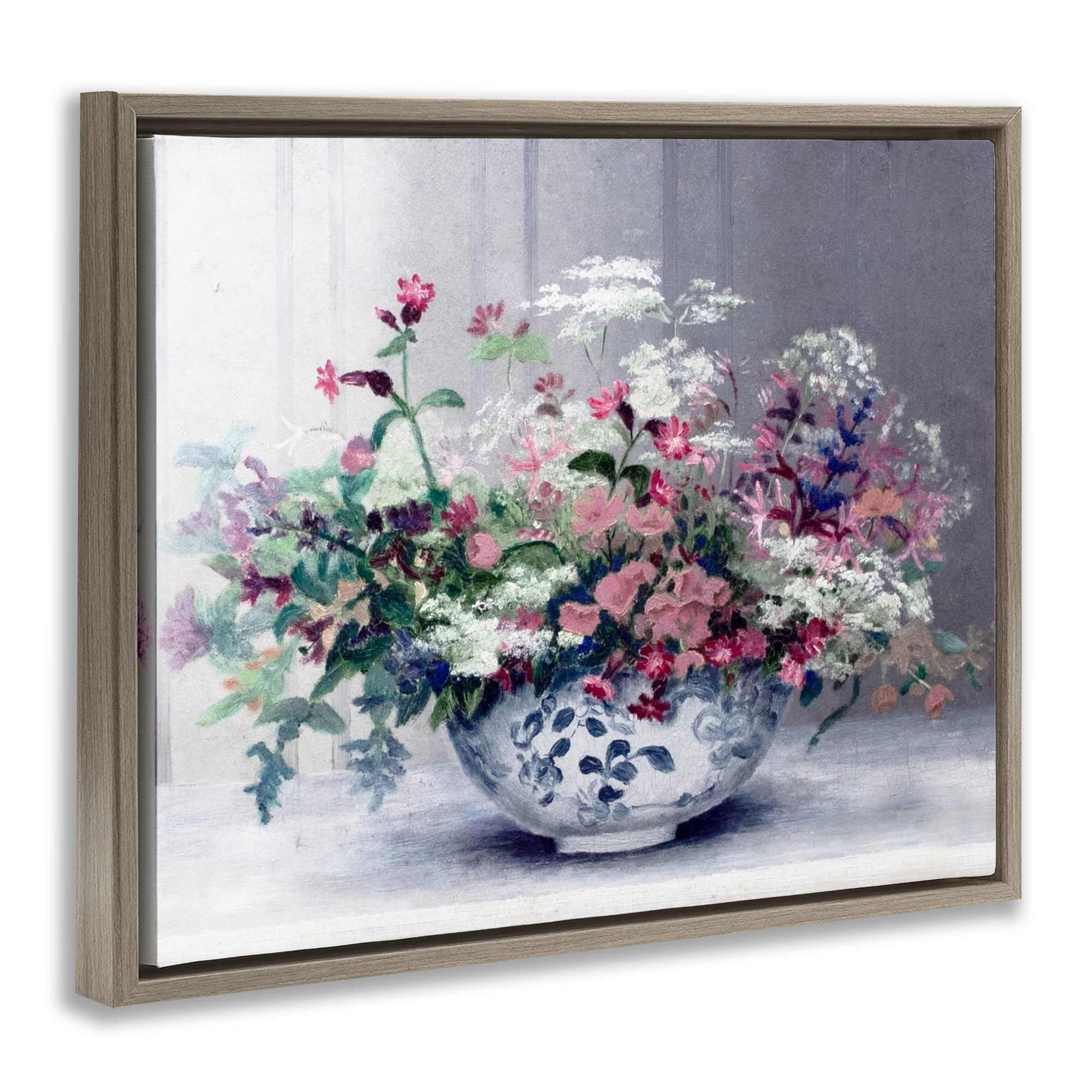 Painterly Elegant Blooms Vase Brown Framed Floater Canvas Wall Art, design by Lettered and Lined