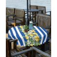 thumbnail image 2 of Outdoor Tablecloth with Umbrella Hole and Zipper 60R Summer Lemon Flowers Leaves Blue White Stripes Table Cover for Round Tables Waterproof Tabletop Collection for Patio Garden Picnic Camping, 2 of 6