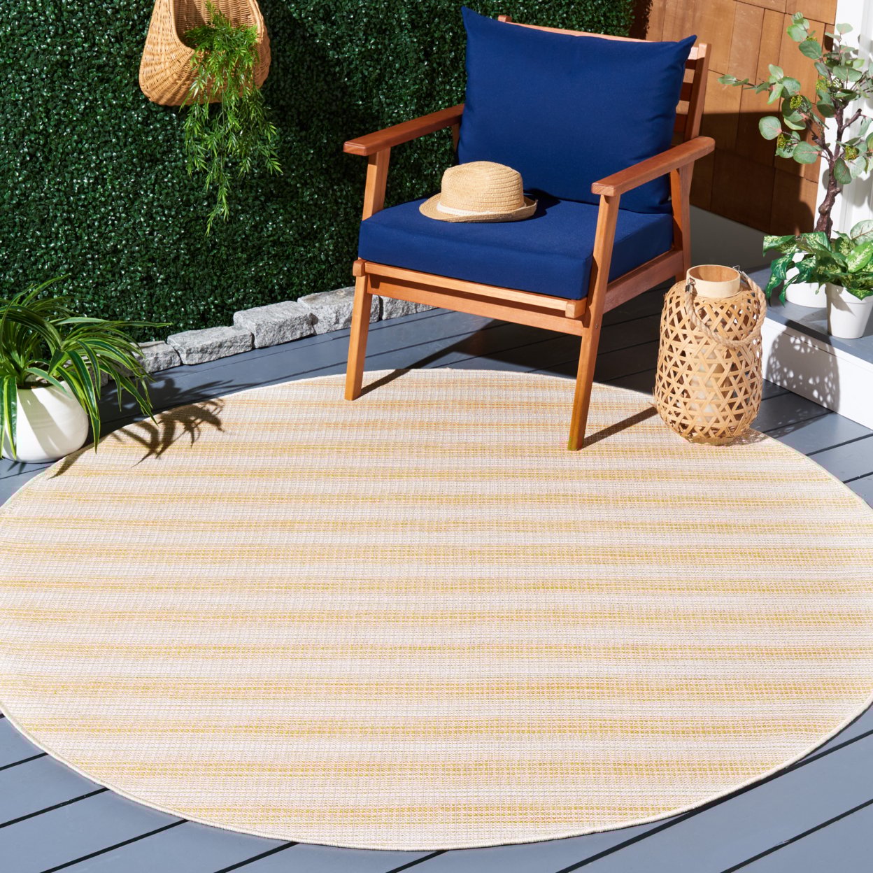 thumbnail image 6 of SAFAVIEH Hampton Duana Striped Indoor/Outdoor Area Rug, Yellow, 6'5" x 6'5" Square, 6 of 9