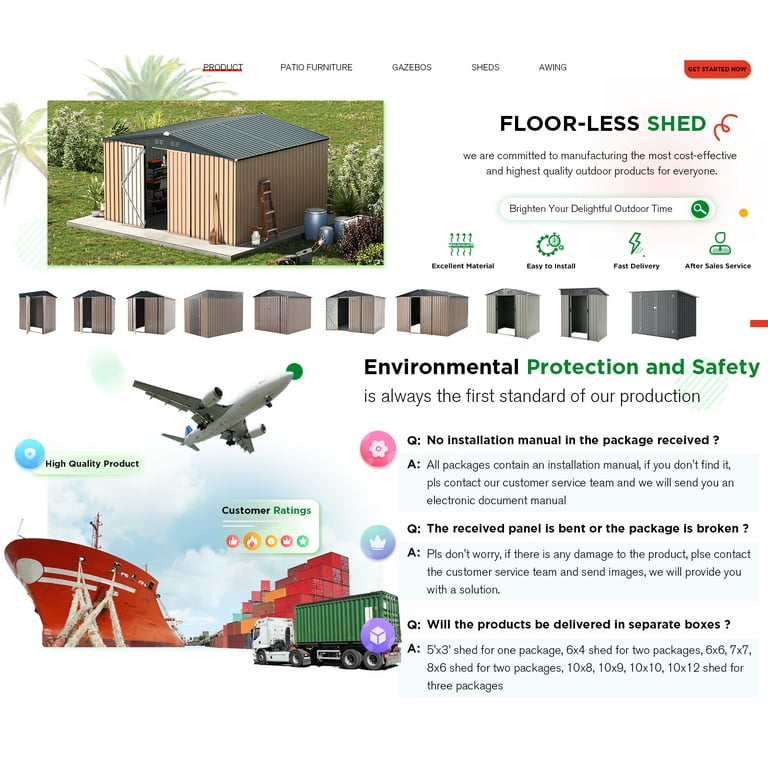 YODOLLA 10 x 12 ft. Outdoor Metal Storage Shed with Sliding