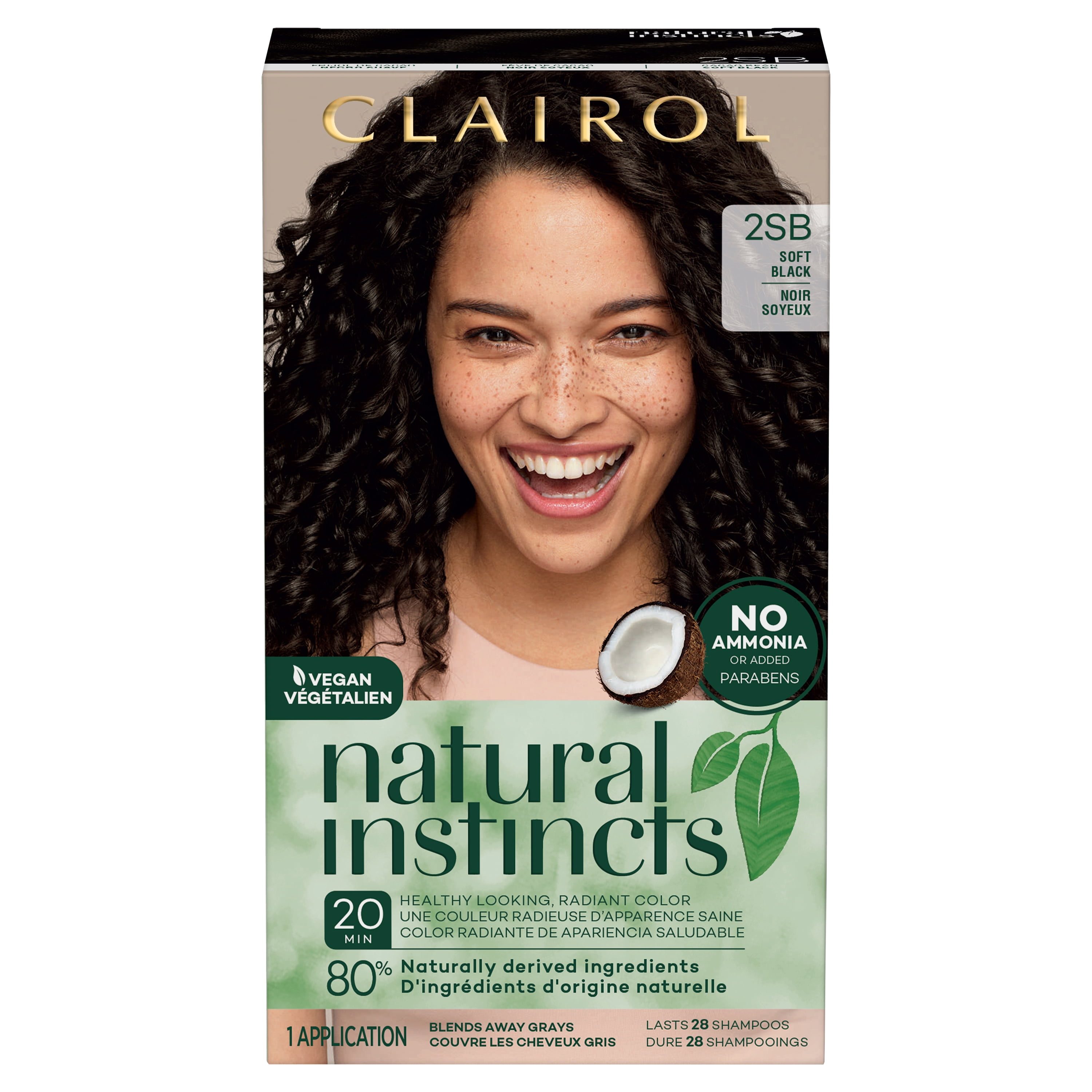Clairol Natural Instincts Demi-Permanent Hair Color Crème Dye, 2SB Soft  Black, 1 Application 