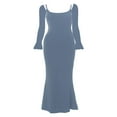 thumbnail image 2 of POINTERTECK Femmes Élégante Longue Robe Couleur Unie Décolleté Spaghetti Sangle Fusée Robe à Manches Longues Printemps Automne Robe de Soirée Sans Dos, 2 of 5
