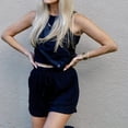 thumbnail image 2 of Conjunto de pantalones cortos con cuello redondo para mujer color sólido ajuste holgado estilo casual atuendo deportivo Hugtrwg Para estrenar, 2 of 9