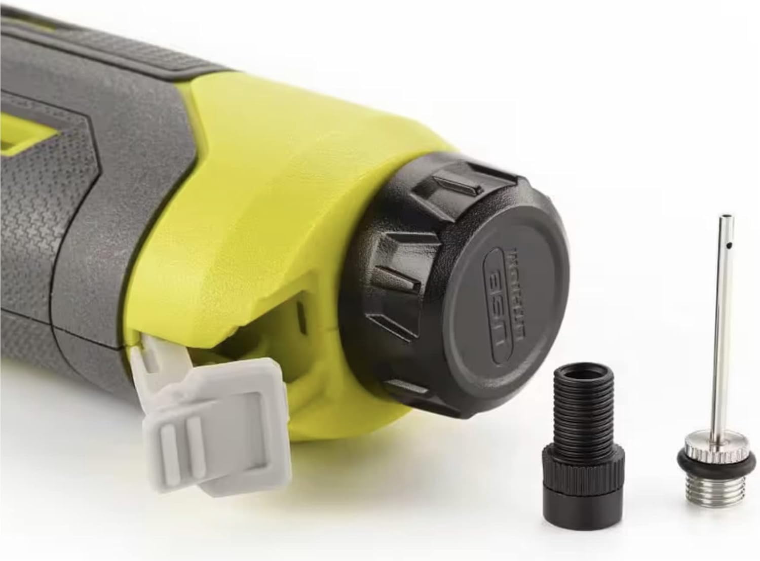 High Pressure Inflator Bundle with Ryobi Inflator, USB Lithium Battery and Buho Zipper Tool Pouch - Inflates Up To 100 PSI - Ideal for Bicycle Tires, Sports Balls, and Similar Products