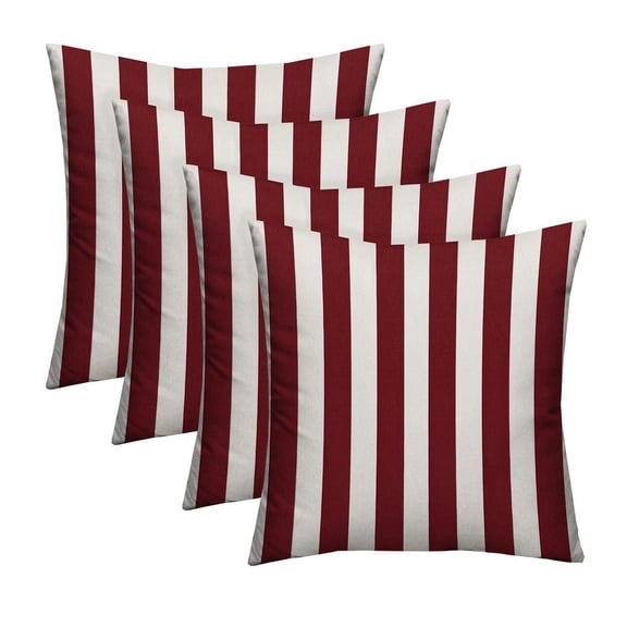 RSH Décor Indoor Outdoor Set of 4 Pillows 17" x 17", Burgundy & White Stripe
