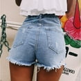 thumbnail image 6 of SOMER Juniors Denim Shorts Jeans Shorts for women Mid Rise Stretchy Ripped with Frayed Hem Pockets Casual Summer Teen Girls Short Jeans Blue, 6 of 7