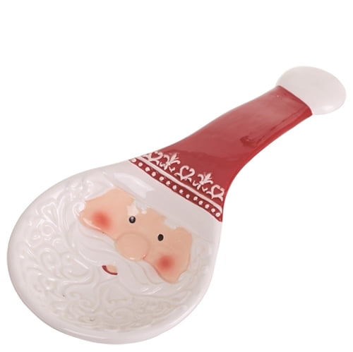 Spoon Rest Bottle Shaped Marching Santa Tree Lights 10" x 4" Holiday Ceramic 