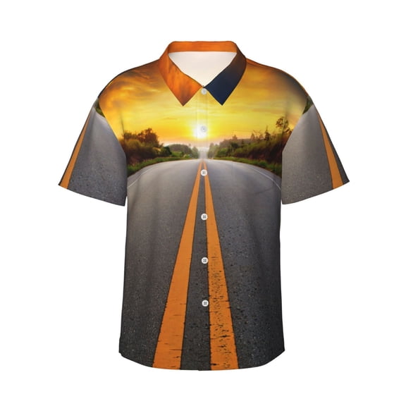 Highway Hawaiian Shirts For Men, Summer Short-Sleeve Relaxed-Fit Button-Down Shirts Small