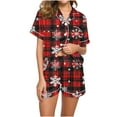 thumbnail image 2 of Cavosen Christmas Womens 2 Piece Lounge Sets Shorts Pajamas Xmas Cute Snowflake Print Nightwear Outfits with Pocket Button down Collared Short Sleeve Shirt Pants Pjs Soft Comfortable Sleepwear, 2 of 6