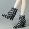 thumbnail image 3 of Ripped Denim Plaid Dress Boots for Women Fashion Retro Checkered Chunky High Heel Winter Fall Ankle Booties, 3 of 7