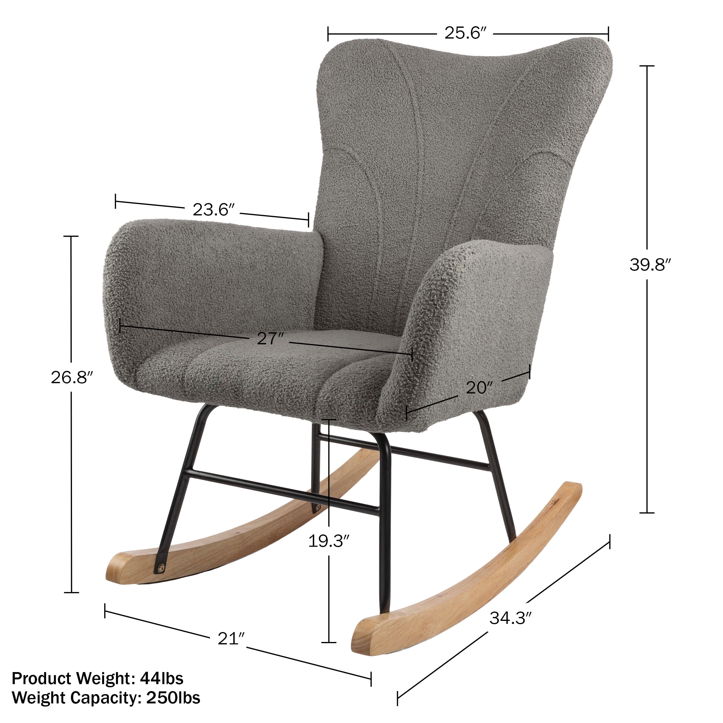 Lavish Home Teddy Upholstered Rocking Chair for Bedroom (Gray)
