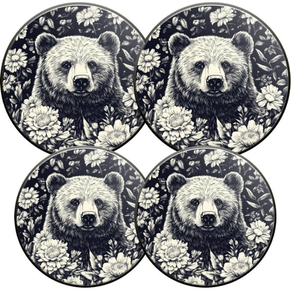 Electric Stove Burner Covers,4 Pcs Round Gas Burner Cover,8 and 10 Inch,Bear Surrounded by Flowers