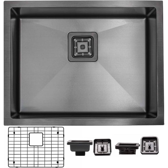 Strictly Sinks 23" Undermount Kitchen Sink – Black Single Bowl 16ga Stainless Steel Bar Prep Sink